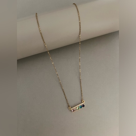 Cubic Zirconia Colorful Boho Chic Gold Necklace - Trendy Gold Necklace - Picture 1 of 16